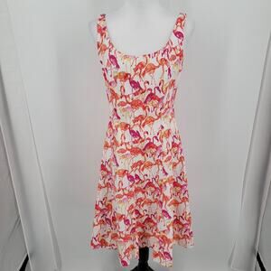 Pappagallo Dress Womens 6 Flamingo Print Fit and Flare Pink Orange White